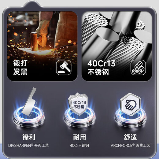 王麻子家用菜刀 厨房切菜切肉切片刀 斩切两用不锈钢锋利刀具 非遗锻打