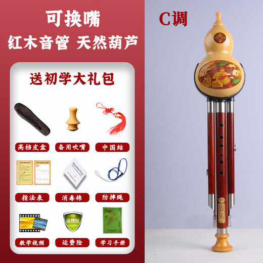 百诺天然专业演奏型葫芦丝乐器成人初学者红木小学生葫芦丝民族乐器 可换嘴天然红木管C调+书