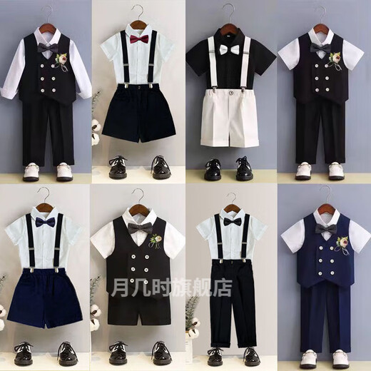 韦戒小主持人服装男孩帅气男童礼服夏走秀钢琴演出服英伦西服儿童西装 西服外套单件/黑色 160