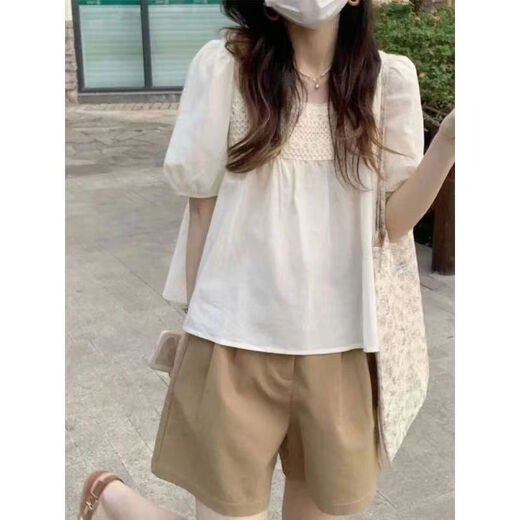 Meng Yilan (Mengyilan) Entbindungs-Tops, kleiner Duftstil 2025 Sommer-Mutterschaftskleid, modische Bauchabdeckung, kleiner Mensch, modische Bauchunterstützungshose, Aprikosenfarbe Color Top + Bauchunterstützungsshorts [hochwertiger Rabatt L [Empfohlen 100-120 Jin [Jin gleich 0,5 kg]]