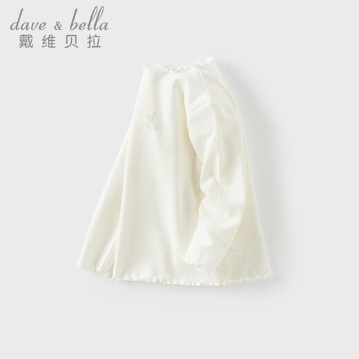 DAVE&BELLA children's antibacterial and anti-mite long-sleeved tops for baby girls spring new t-shirt casual children's clothes girls' bottoming shirt white ready in stock 90 cm (recommended height 80-90cm)