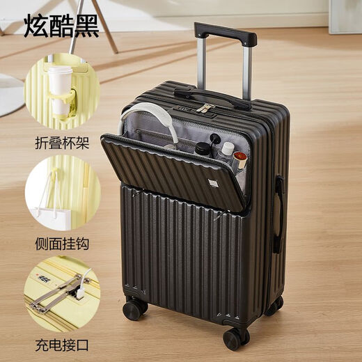 Känguru Multifunktionaler Koffer Vorderer Öffnung großer Kapazität Koffer der Universal Wheely Case Case Student Sturdy und Haltlable Koffer Premium Black [vordere Öffnung + Multifunktion] 20-Zoll [kann für kurze Distanz gebrannt werden]