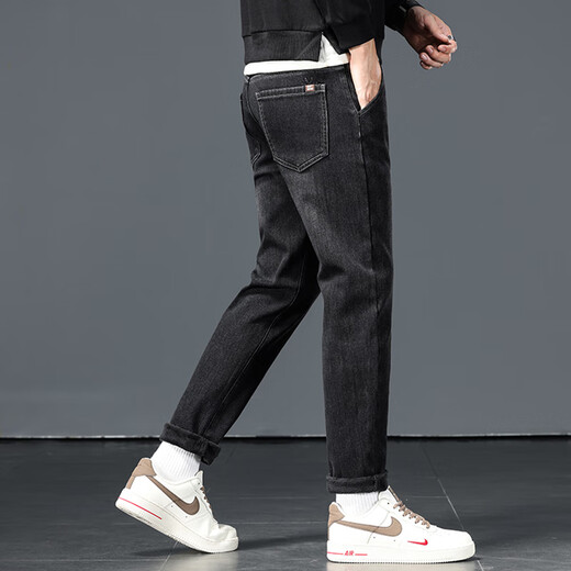 
Yalu men's jeans men's autumn and winter plus velvet thickened men's trousers loose straight and warm high waist fashionable casual elastic middle-aged pants 695-1 black + 695-1 black (2 pieces) 30 (two feet three waist circumference)
