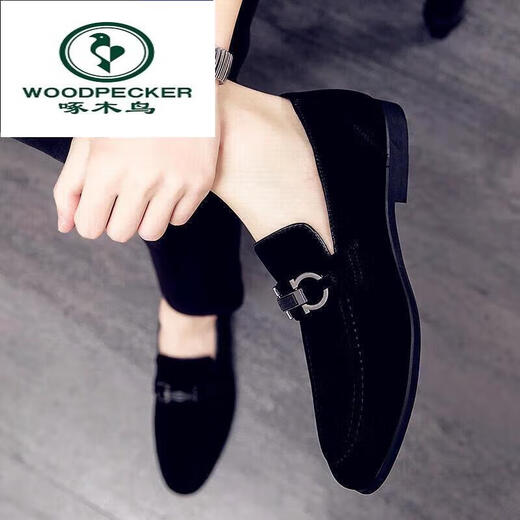 Woodpecker 2025 Nouveau printemps à une jambe paresseuse de chaussures de haricot homme britannique pointues chaussures en cuir décontractées chaussures à tendance en cuir mat 866 vert 39