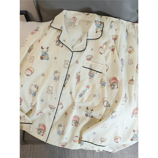 
Mengdong cute KT cat cardigan pajamas for women in spring, autumn and winter long-sleeved cloud cotton 2024 new women's home clothing set H19-826-cardigan double-length-colored peach heart M[Recommended 80-100Jin[Jin equals 0.5 kg]]