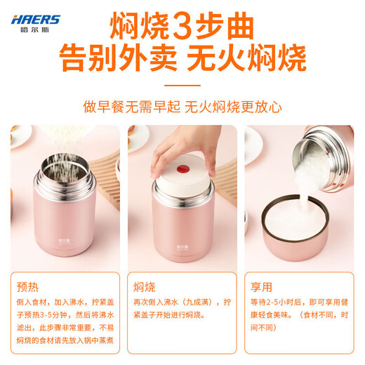 HAERS stew beaker 316 stainless steel 304 insulated lunch box porridge pot simmering kettle for male and female students with rice insulated bucket lunch box steel color-316 seamless liner + handbag 600ml
