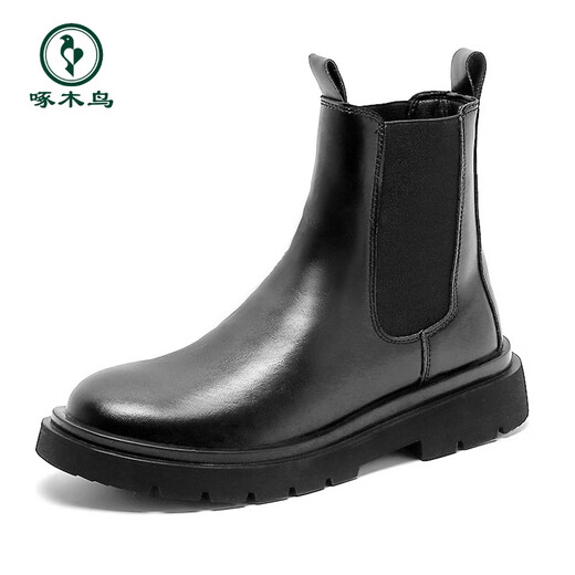 Woodpecker Spring 2025 New Martin Boots Men's Chelsea Boots Thick Sole High Top British Work Boots Men's Shoes Trendy Spring and Autumn Black 39