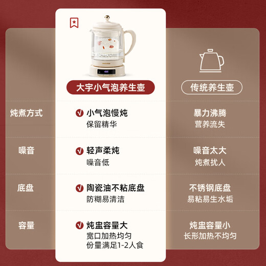 DAEWOO Gentle and fine stew, good nutrition, small bubble health pot, stew pot, integrated tea maker, small kettle, office glass, 0 glue, scented tea, bird's nest 1.5L YS11S