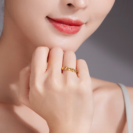 Liuguifu Jewelry Yellow 18K Gold Ring Lucky Four Leaf Clover Open Ring Bracelet for Women EK0100028