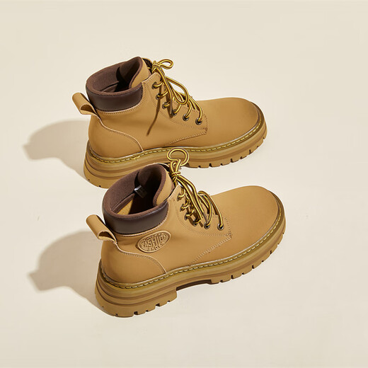 Yunshun Snow Big Yellow Boots Martin Boots Women's New Summer Summer Spring and Autumn Single Boots Women's Bumblebee Short Retro Inner Enhancement Retro Mid-top Leather Boots [Yellow] 38
