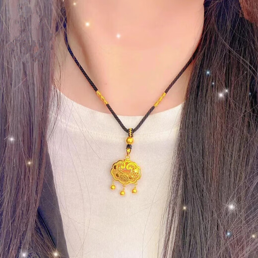 Chenxiangfu old phoenix ancient gold Ruyi peace lock pendant pure gold 999 lotus hollow word 
