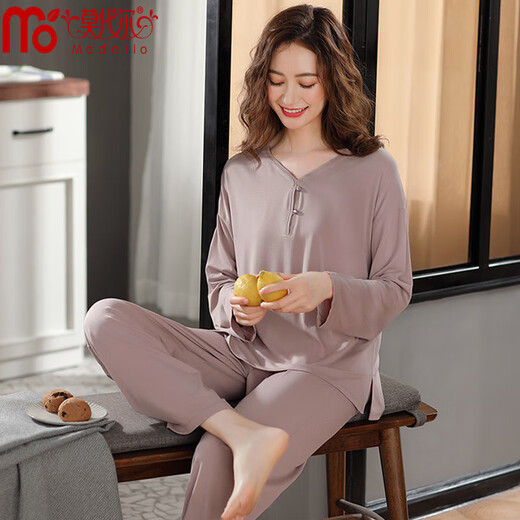 
Modal cotton pajamas for women in spring and autumn long sleeves for summer thin simple style large size youth home clothing set can be worn outside G18X6627 2XL Recommended weight 140-160Jin [Jin equals 0.5 kg]