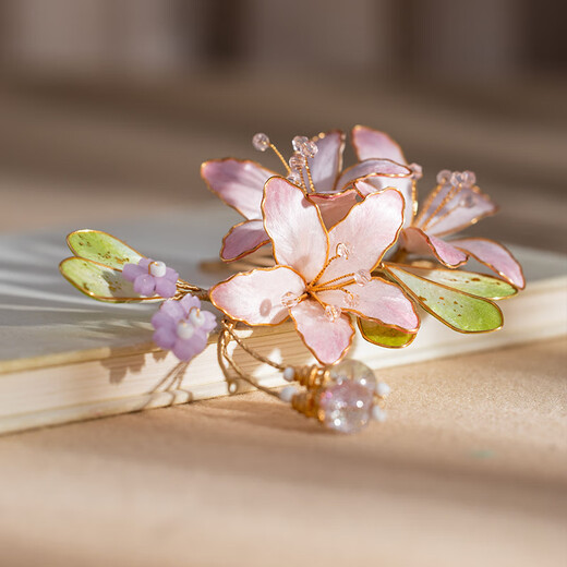 Meng Junchen's intangible velvet flower hairpin handmade new Chinese style hairpin cheongsam headdress ancient style Hanfu hair accessories fairy headdress pink lily velvet flower hair comb