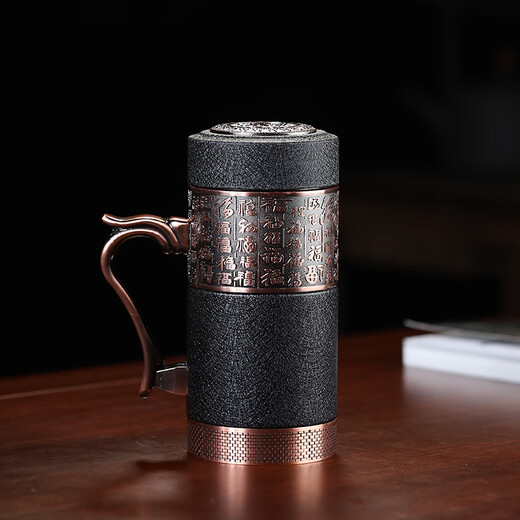 Tanxuange purple clay tea cup purple clay thermos cup high-end souvenir gift water cup custom LOGO gift for father and mother teacher Baifu frosted black set-Rood wood box 420ml
