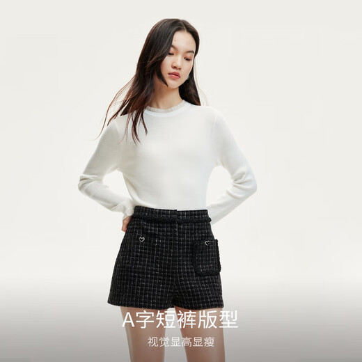 VEROMODA Shorts Autumn New Small Fragrance Style Beaded Weaving Splicing Waist Shorts 3011 Black M 165/68A