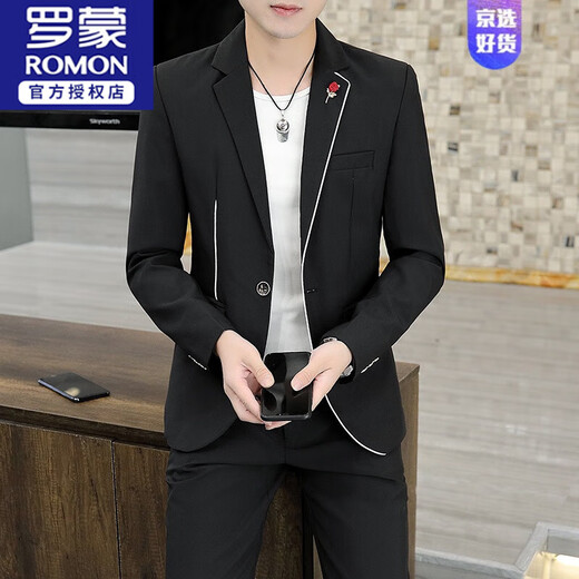 ROMON Korean style casual spring and summer suit men's slim commuter formal suit groom handsome British small suit handsome green (two-piece suit - top + pants) 3XL 145-165 or so