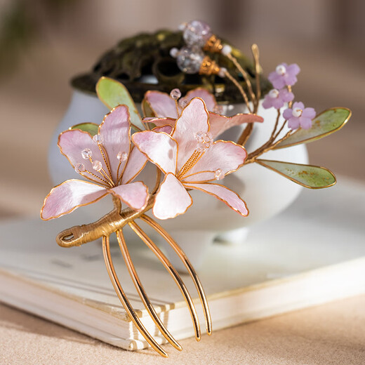 Meng Junchen's intangible velvet flower hairpin handmade new Chinese style hairpin cheongsam headdress ancient style Hanfu hair accessories fairy headdress pink lily velvet flower hair comb