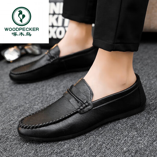 Holzspecker Fahrschuhe Ein Fuß Antrieb Loafer Lederschuhe wasserdicht britische Mütze Schuhe Herren trendige Schuhe Casual Schuhe Low Top D838 Black 40