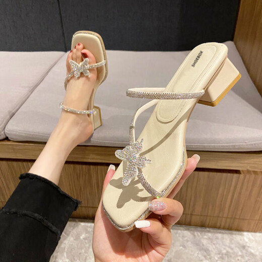 Shoe Cabinet Daphne Group's Fairy Style Sandals Women's Fashion Rhinestone Roman Shoes Bow Toggle Toe Thick Heels Lady's Shoes Black 35