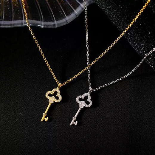 Ji Ge 925 gold key necklace women's rose gold color gold clavicle chain light luxury high-end Valentine's Day gift gold key + counter gift box