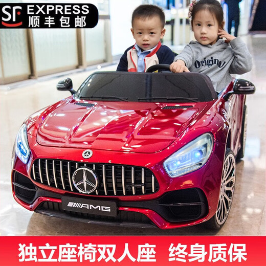 诺天使【双座】儿童电动车可坐人玩具四轮汽车遥控摇摆男女孩宝宝童车 烤漆红（四驱+皮座+遥控+12v大电 送人周岁生日礼物玩具