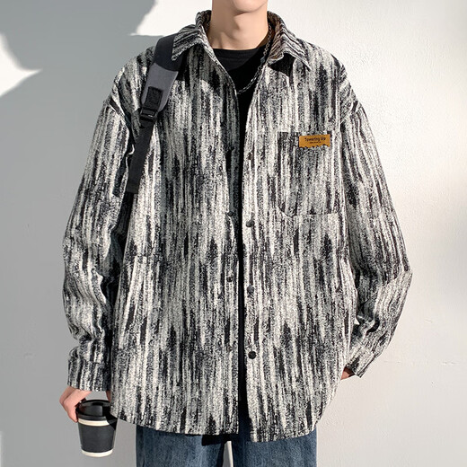 良茨胖子大码牛仔外套男春秋棒球服潮牌牛仔夹克宽松大码套装夹克男 A001-J683黑色 2XL 145-165斤