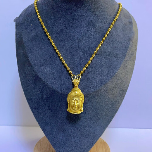 3D hard gold Buddha head pendant sand gold Buddha foot gold Buddha necklace Tathagata gold pendant Buddha statue small single Buddha head with gift box