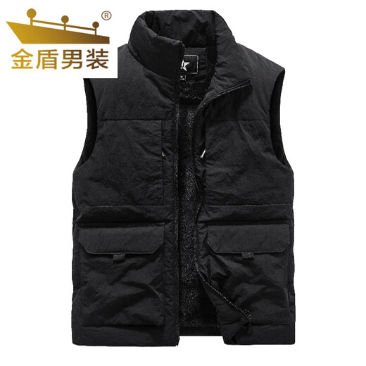金盾棉马甲男冬季加绒保暖背心多口袋工装羊羔绒马夹加厚大码坎肩外套 8776款卡其色(加棉) 加绒 2XL 推荐(140-155斤