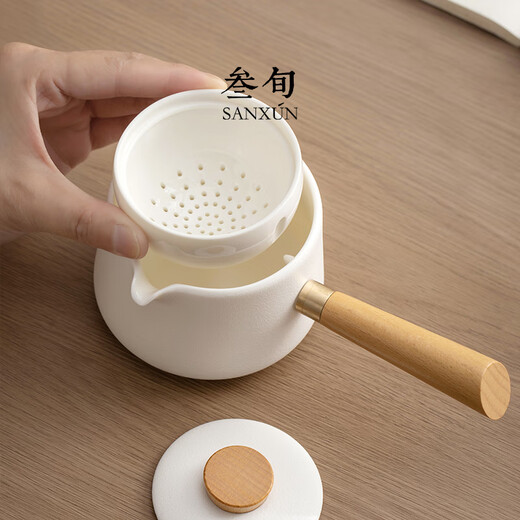 Thirty-year-old rotary automatic teapot Kung Fu tea set travel home simple ceramic lazy tea maker Zhuanzhuan bubble rotating tea set (Zen style white)