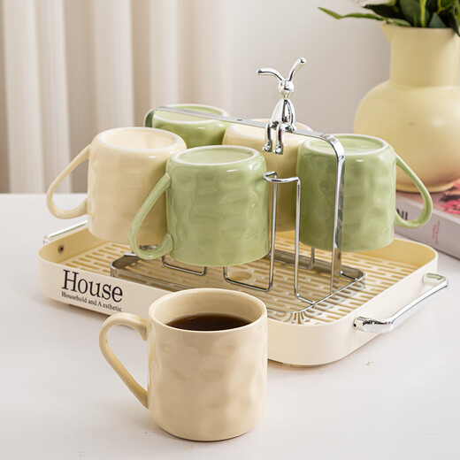 Xiderun Light Luxury Water Cup Tray Housewarming Cup Set High-end Living Room Home Coffee Table High-Value Ceramic Water Set Gradient Six Colors Water Cup Set + Tray + Cup Holder