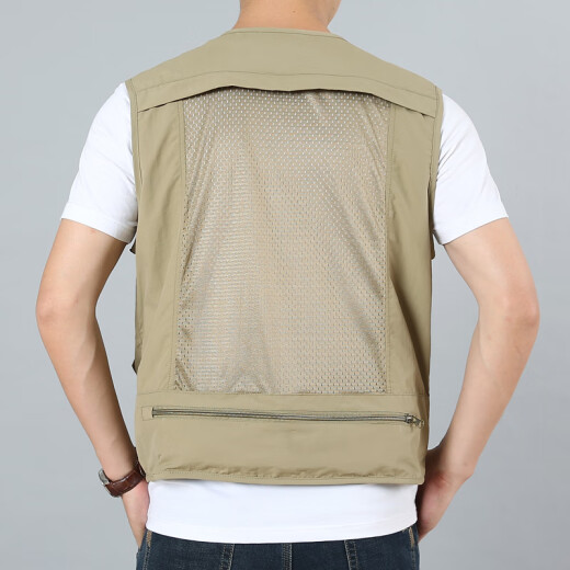 JP马甲男士薄款多口袋速干摄影背心工装马夹8578 卡其色 2XL (适合155斤-170斤)