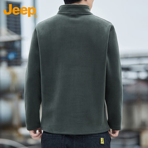 Jeep (JEEP) sweatshirt men's autumn and winter loose long-sleeved T-shirt heavyweight polar fleece thickened warm clothes men's military green 2XL
