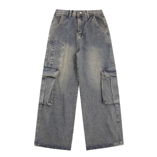 Poum Jeans Herren Frühlings- und Herbst Sommer Neue American Retro Trendy Brand Trendy Floor Hosen lose geradlinige Freizeithosen DDD-683 Blue XL