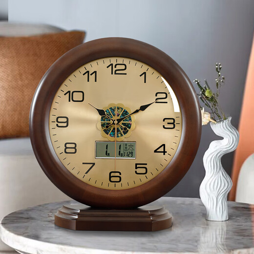 Zhizhen New Chinese Perpetual Calendar Table Clock Living Room Bedroom Home Clock 2025 New Modern Simple Sitting Clock Desktop Clock 503 Metal Dial-Brand Movement