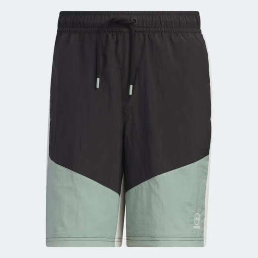 阿迪达斯 （adidas）男裤子2025夏季新款运动裤跑步训练健身透气休闲五分裤梭织宽松短 IP3882黑绿 S
