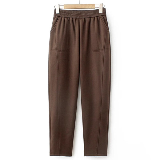 ROMON Mommy Pants Autumn and Winter Middle-aged and Elderly Women's Pants Plus Velvet Granny Style High Waist Winter Trousers Loose Casual Pants Brown Winter Style Plus Velvet 3XL Recommended 120-135 Jin Jin is equal to 0.5 kg