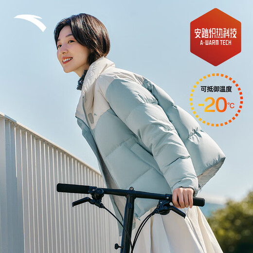 安踏速暖羽绒服丨女短款三防奶糕面包服女士冬季保暖加厚外套立领棉服