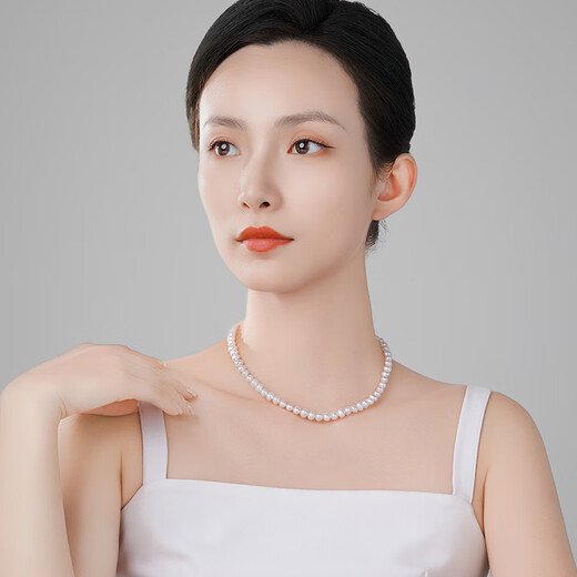 Tahitian Fangfei white freshwater pearl necklace, nearly round bright light 6-7mm fashion pearl bead chain bead string birthday gift