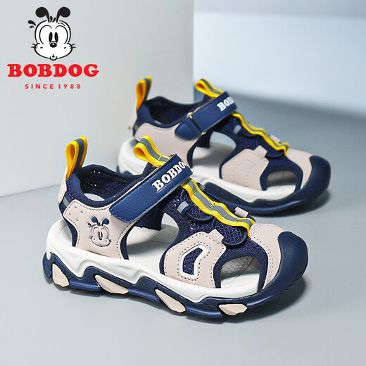 Babudou boys' toe-toe sandals summer 2024 new boys' shoes middle children's beach children's sports beach shoes blue and yellow LWH-6609 (larger) 33 sizes / shoe inner length 21.2cm