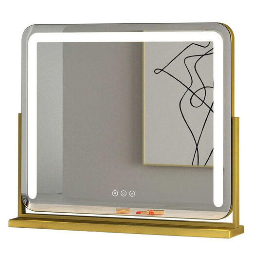 Perfeden Square Bedroom Smart Mirror Cosmetic Mirror Desktop LED Bulb Home Desktop Dressing Mirror with Light Fill-in Cosmetic Mirror Beauty Mirror Horizontal White 70*57 Plug-in