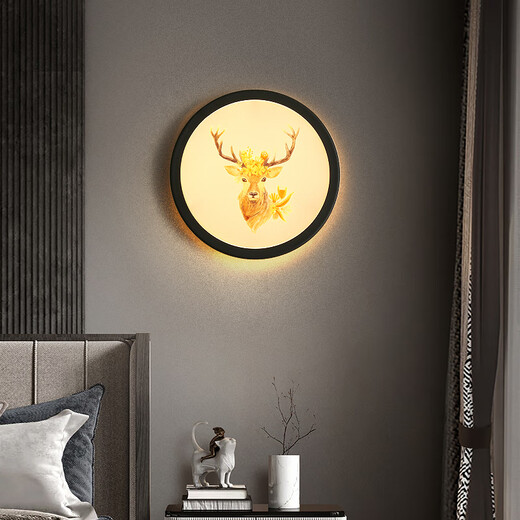 Yilin 2023 new wall lamp bedroom living room European and Chinese style painting staircase light luxury creative decoration Internet celebrity background wall bedside lamp Elk style trumpet-monochrome warm light