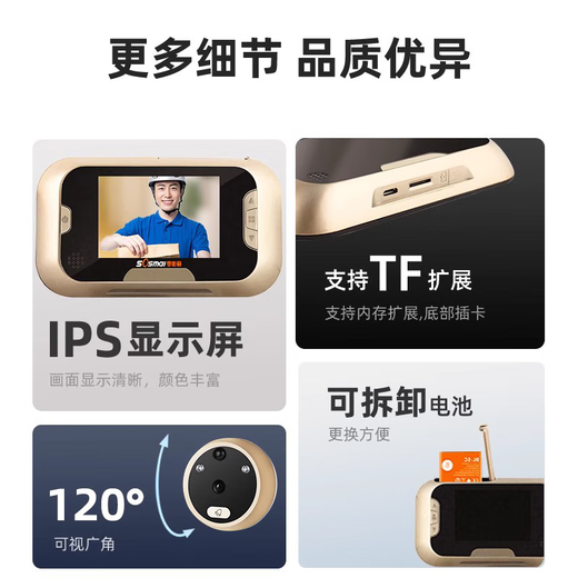 Zero distance (sosmall) smart electronic cat eye, visual home doorbell, electronic cat eye doorbell, anti-theft door camera monitoring, door mirror R01 standard model, doorbell recording