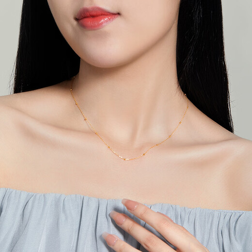 Mengjinyuan 18K gold necklace k yellow versatile pearlescent O-shaped chain clavicle chain colored gold necklace as a birthday gift for girlfriend K yellow chain length 42cm weighing about 1.4g
