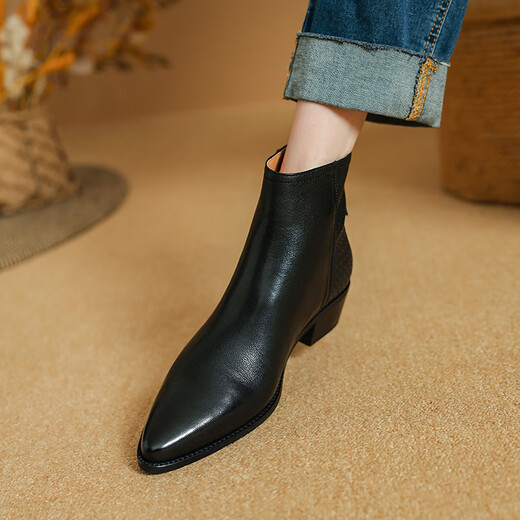 FZFD Top Layer Schaffell speicherte Zehen niedrige Absätze und Nacktstiefel für Frauen Retro -Stil einfach und vielseitig Winterstil Women Stiefel Dicke Absatz Stiefel für Frauen Single Lily Brown 38