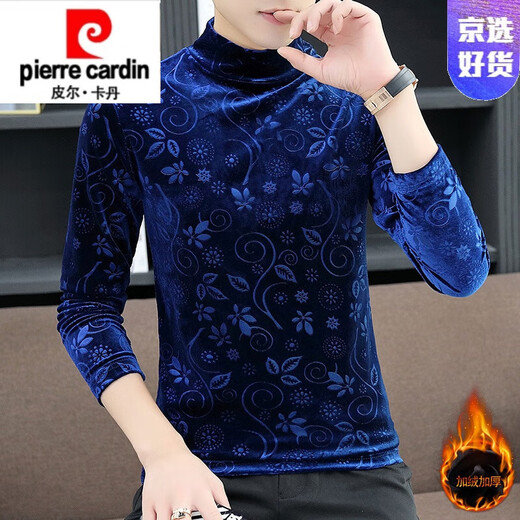 皮尔卡丹（pierre cardin）加绒男士半高领长袖恤打底衫金丝绒中高领男装社会人上衣体恤 693黑色 薄款 M