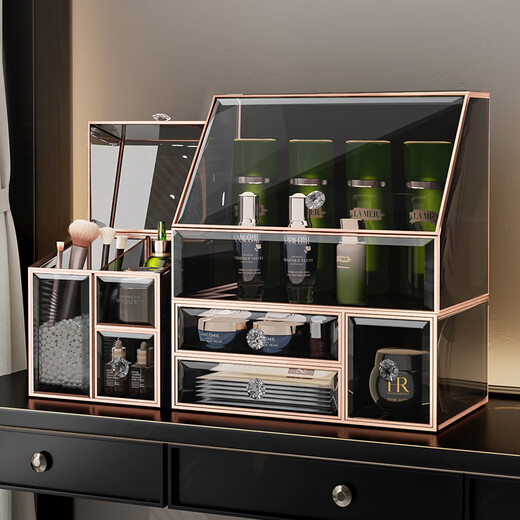 KAMAN glass cosmetics storage box dust-proof desktop high-end skin care products lipstick perfume storage rack birthday gift three-piece set top + pump + three-in-one