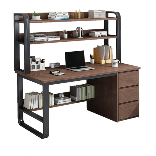 Jiajialin Computer Desk Desktop Bookshelf Bookcase Integrated Table and Chair Set Bedroom Study Table Student Writing Desk Upgraded Three Drawers Oak Color 120cm