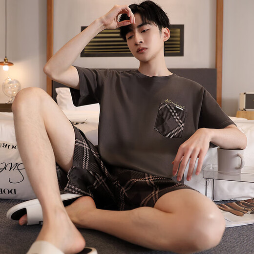 2025年新款睡衣男士夏季棉质薄款短袖短裤夏天宽松大码简约家居服 FDM6913 2XL