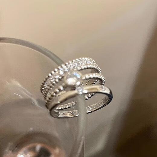 Daiyan plain zircon open ring set for women, niche design, high-end index finger ring, simple and cool style ring for students, plain zircon open ring three-piece set