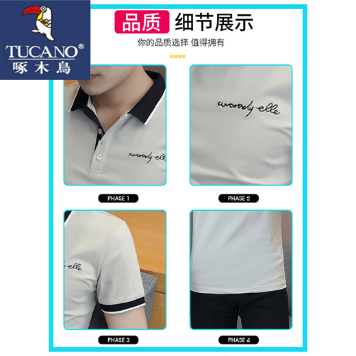 啄木鸟polo翻领短袖男夏季潮牌高端T恤半袖潮流修身商务休闲上衣体恤 卡其色 2XL